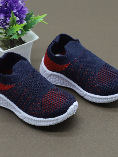

FEETWELL SHOES Unisex Kids Blue Woven Design Slip-On Sneakers