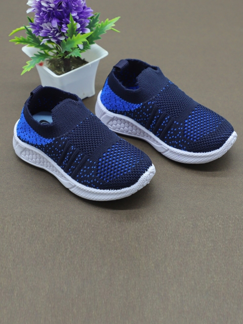 

FEETWELL SHOES Unisex Kids Blue Woven Design Slip-On Sneakers