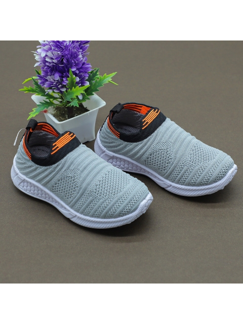 

FEETWELL SHOES Unisex Kids Grey Woven Design Slip-On Sneakers