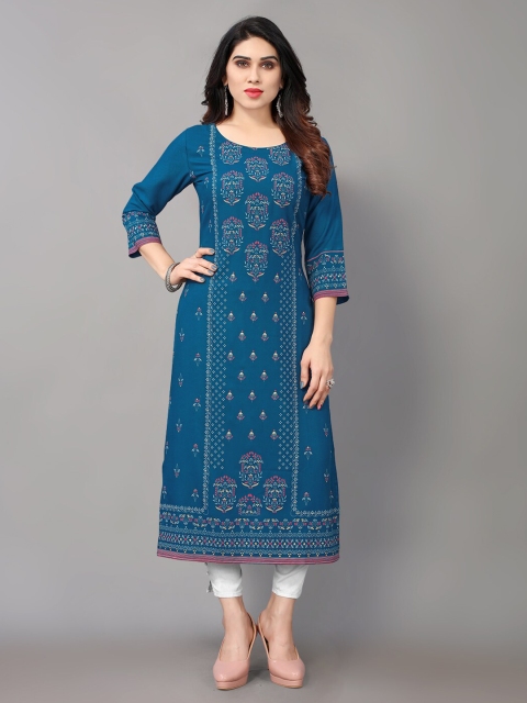 

Mclothings Women Teal Ethnic Motifs Printed Kurta