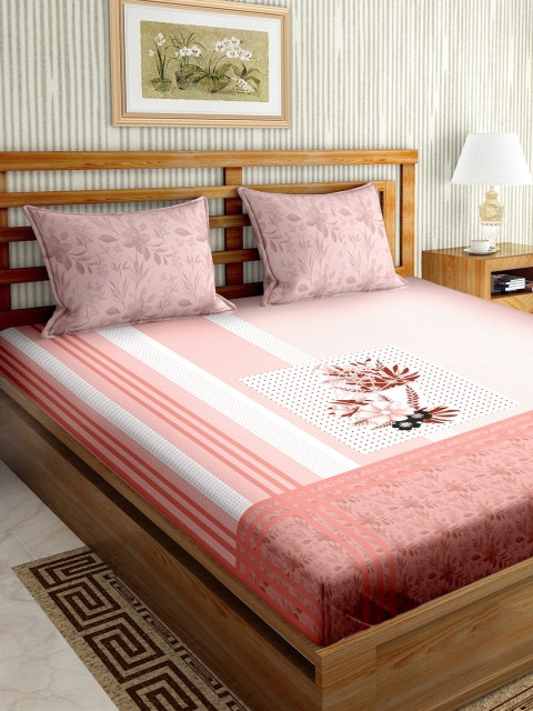 

BELLA CASA Pink & White 210 TC 1 King Bedsheet with 2 Pillow Covers