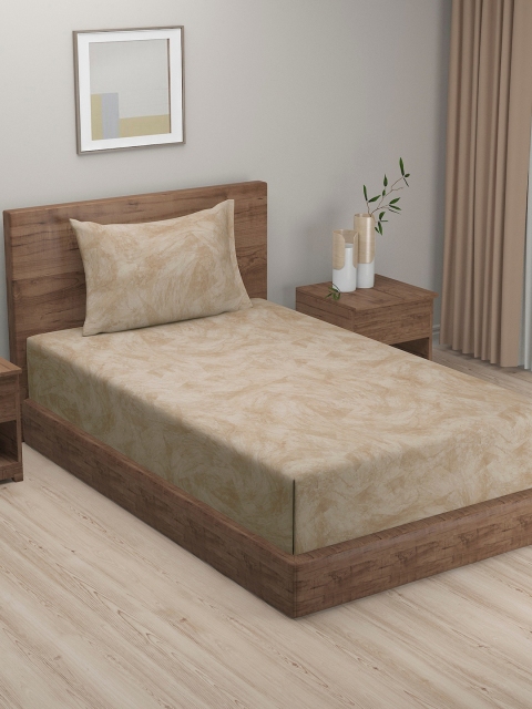 

SWAYAM Beige & Brown 200 TC Single Bedsheet with 2 Pillow Covers
