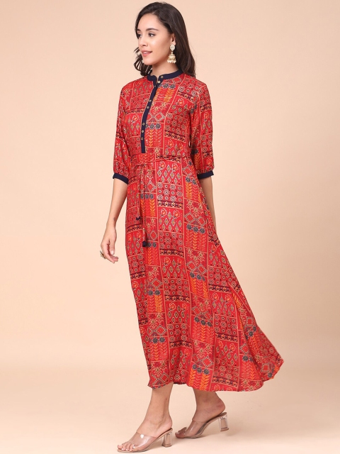

J Turritopsis Red Ethnic Motifs Maxi Dress