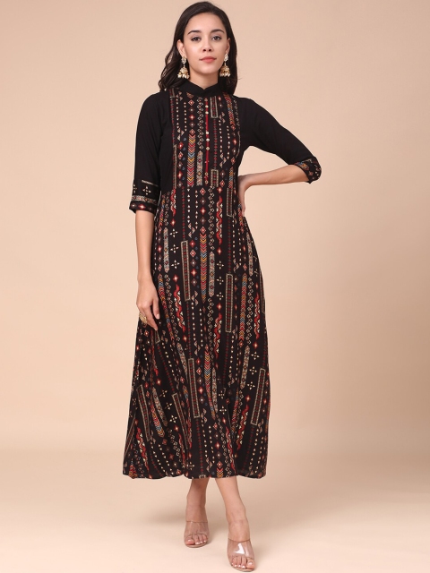 

J Turritopsis Black & brown Ethnic Motifs Maxi Dress