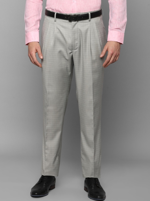

Louis Philippe Men Grey Checked Pleated Trousers