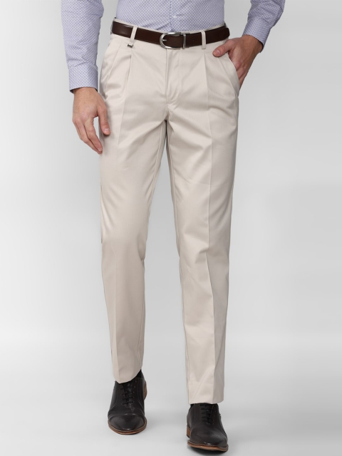 

Van Heusen Men Cream-Coloured Pleated Trousers