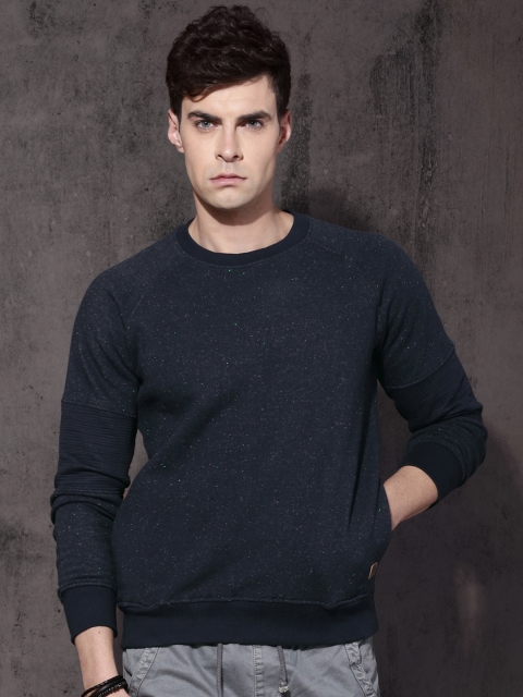 

Roadster Men Navy Blue Self-Design Sweatshirt