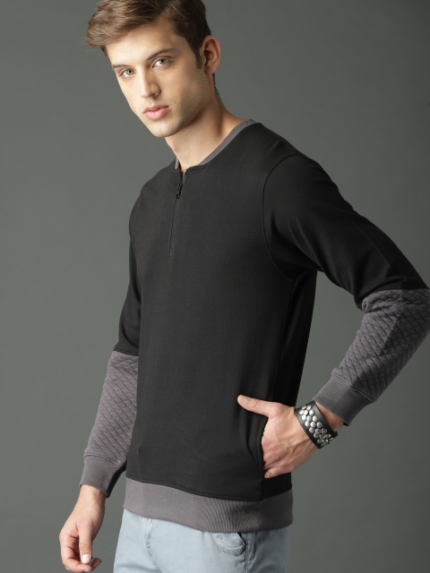 

Roadster Men Black Solid Sweatshirt