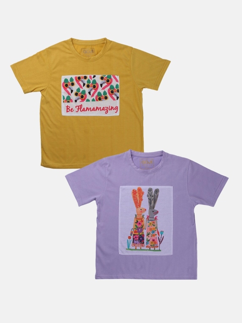 

GOJI Girls Assorted Typography Printed Applique T-shirt