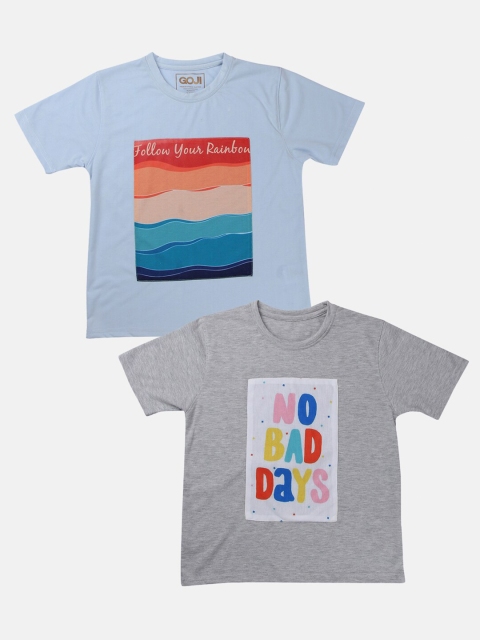 

GOJI Girls Assorted & oatmeal Typography Printed Applique T-shirt
