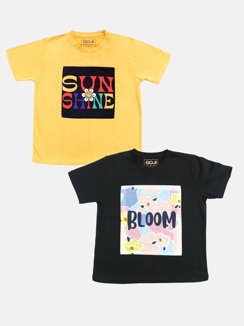 

GOJI Girls Assorted & snapdragon Typography Printed Applique T-shirt