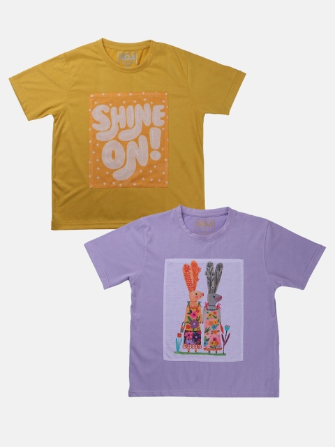 

GOJI Girls Assorted Typography Printed Applique T-shirt