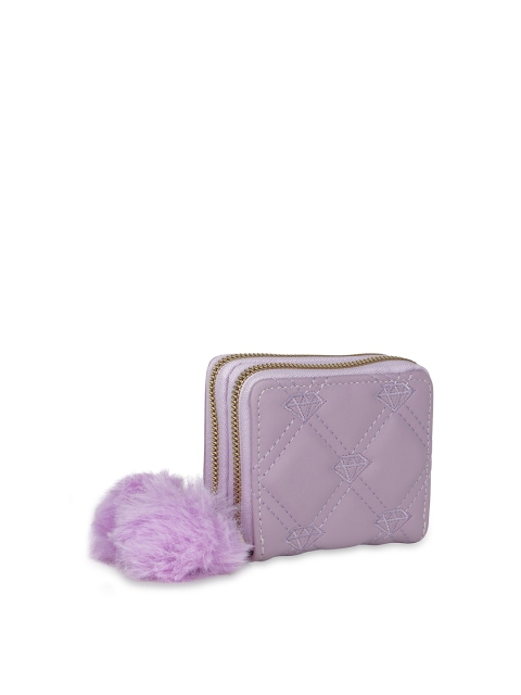 

Kanvas Katha Women Purple & Gold-Toned Checked Embroidered PU Zip Around Wallet