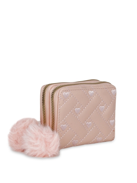 

Kanvas Katha Women Peach-Coloured Embroidered PU Zip Around Wallet