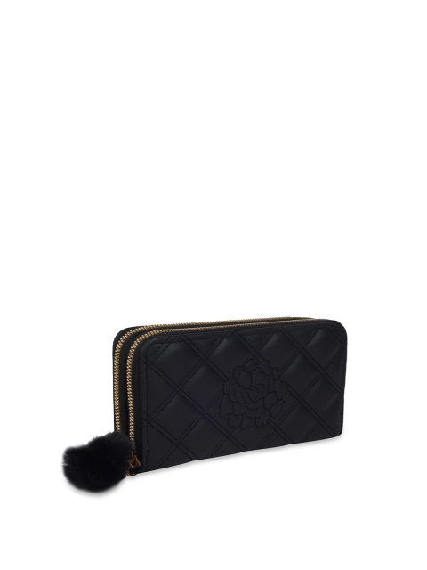 

Kanvas Katha Women Black Textured Embroidered PU Zip Around Wallet