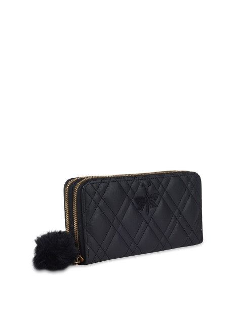

Kanvas Katha Women Black Checked Embroidered Zip Around Wallet