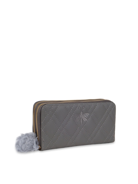 

Kanvas Katha Women Grey Textured Embroidered PU Zip Around Wallet