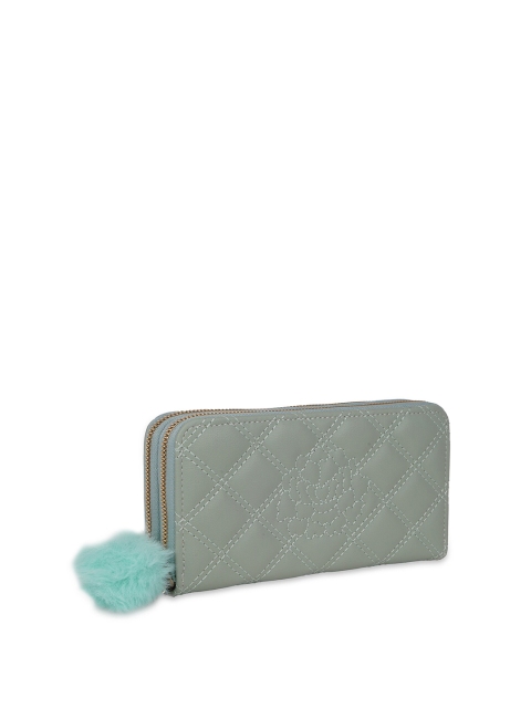 

Kanvas Katha Women Green & Peach-Coloured Textured Embroidered PU Zip Around Wallet