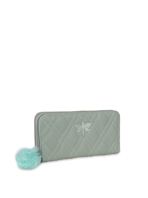 

Kanvas Katha Women Green Textured Embroidered PU Zip Around Wallet