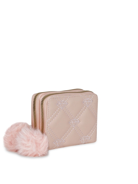 

Kanvas Katha Women Peach-Coloured Textured Embroidered PU Zip Around Wallet