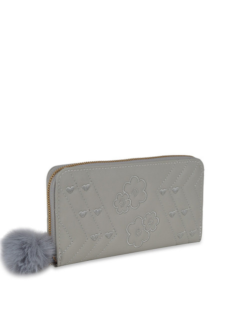 

Kanvas Katha Women Grey Floral Textured Embroidered PU Zip Around Wallet