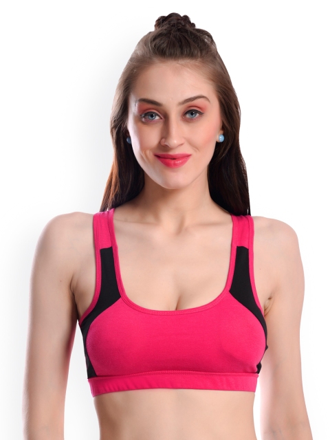 

ADEERA Women Pink & Black Colourblocked Non-Wired Sports Bra