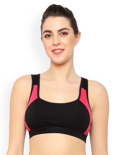 

ADEERA Women Black & Pink Non-Wired Sports Bra