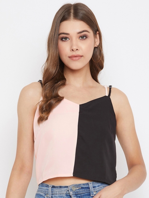 

STALK Multicoloured Colourblocked Crepe Crop Top, Multi