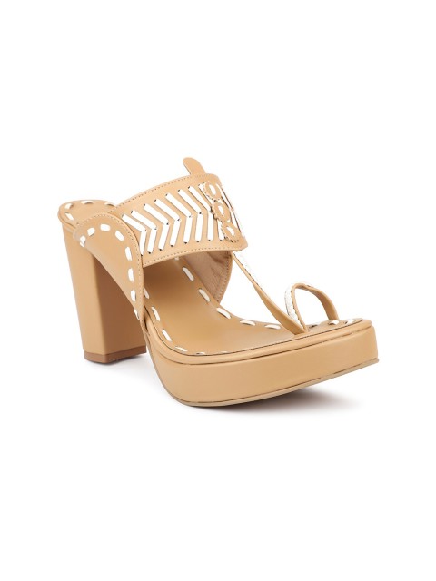 

Inc 5 Beige & White Striped Ethnic Platform Heels