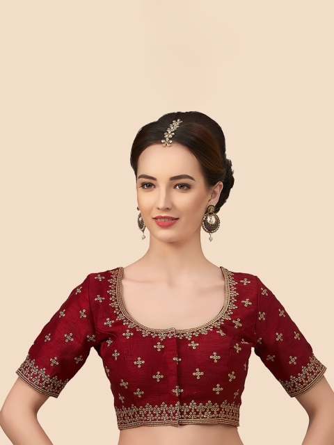 

neckbook Maroon & Gold-Coloured Embroidered Padded Readymade Saree Blouse