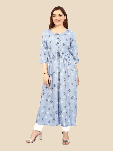 

FEMMIBELLA Women Blue & White Floral Printed Floral Kurta