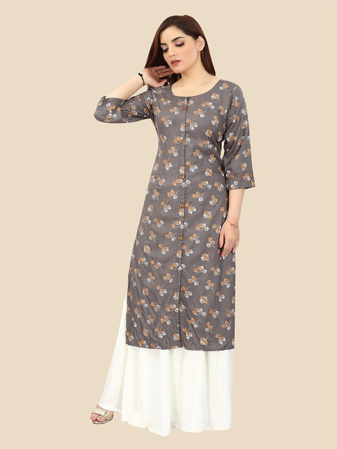 

FEMMIBELLA Women Grey Floral Printed Cotton Kurta