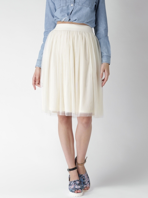 

FOREVER 21 Cream-Coloured Net Flared Skirt