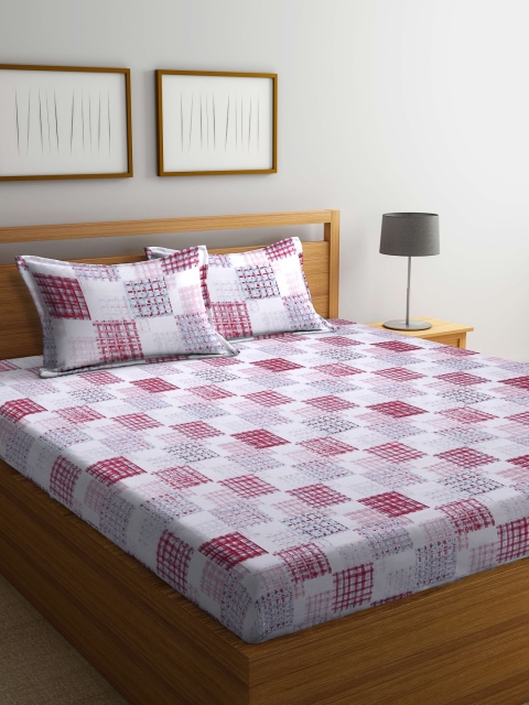 

BOMBAY DYEING Pink & White Geometric 144 TC Queen Bedsheet with 2 Pillow Covers