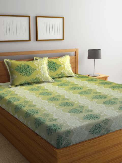 

BOMBAY DYEING Green & White Floral 144 TC Queen Bedsheet with 2 Pillow Covers