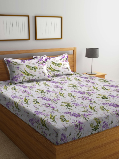 

BOMBAY DYEING Purple & White Floral 144 TC Queen Bedsheet with 2 Pillow Covers
