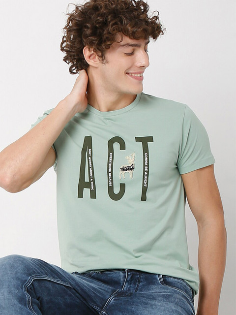 

Rex Straut Jeans Men Teal Varsity Slim Fit T-shirt