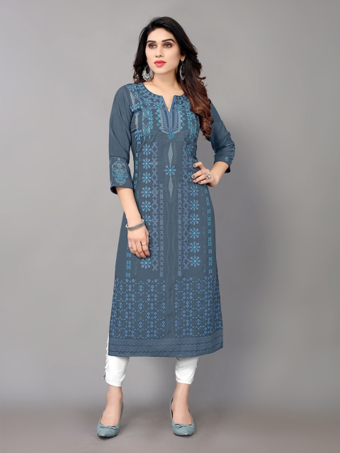 

Mclothings Women Grey & Blue Geometric Printed Kurta