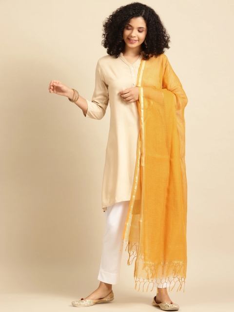 

anayna Women Yellow & Gold-Toned Checked Dupatta with Zari