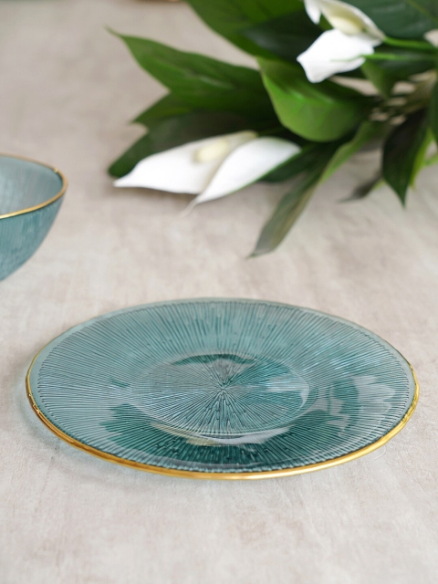 

Pure Home and Living Blue & Gold-Toned Textured Glass Dessert Plate