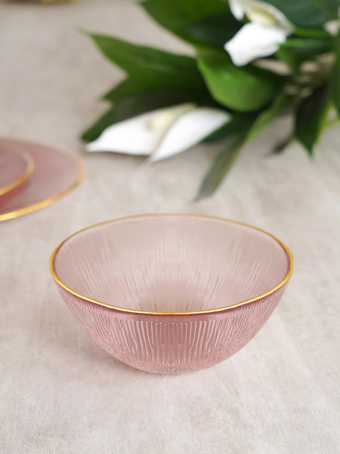 

Pure Home and Living Pink Pink & Gold-Toned Textured Glass Serving Bowl