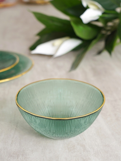 

Pure Home and Living Green & Gold-Toned Textured Glass Serving Bowl