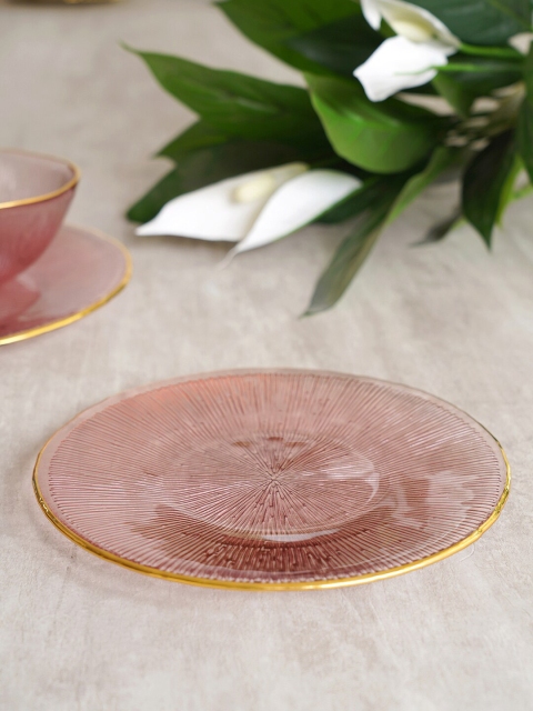 

Pure Home and Living Pink & Gold-Toned Textured Glass Dessert Plate