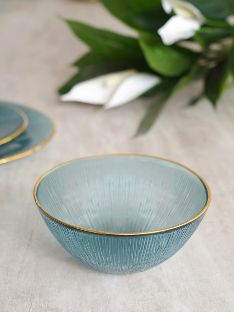 

Pure Home and Living Blue & Gold-Toned Textured Glass Serving Bowl