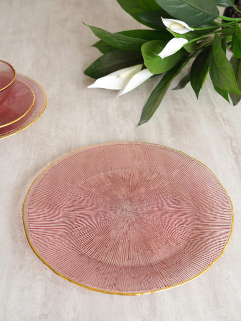 

Pure Home and Living Pink & Gold-Toned Textured Glass Charger Plate