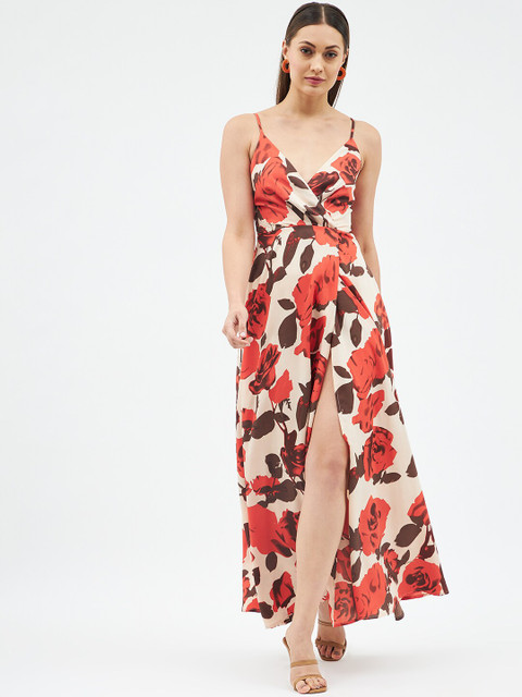 

Harpa Beige & light cyan Floral Crepe Maxi Dress