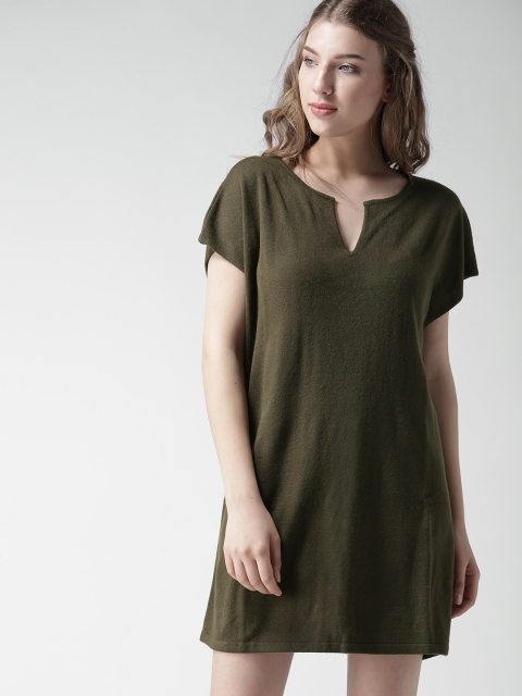 

FOREVER 21 Women Olive Green Solid A-Line Dress