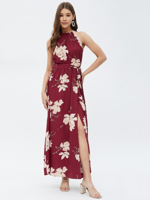 

Harpa Maroon Floral Maxi Dress