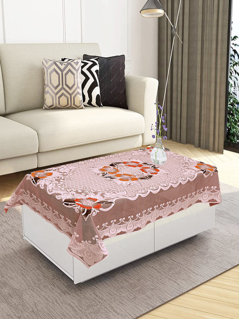 

WEAVERS VILLA Rust-Brown & Beige Self-Design Cotton 4-Seater Centre Table Cover