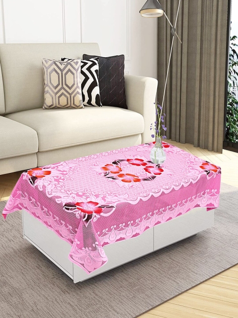 

WEAVERS VILLA Pink Printed Cotton Net Center Table Cover 4 Seater